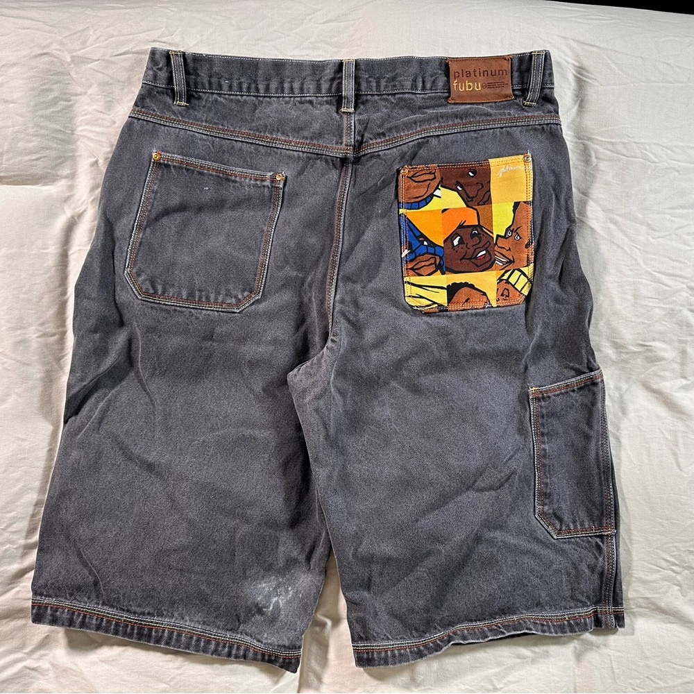 FUBU Platinum Fat Albert Grey Denim Jorts Embroidered Baggy Skater Shorts 40 VTG